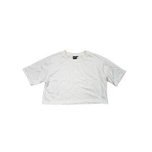 Mono B Women's White Crop Top Crew Neck Sweatshirt - Size Large